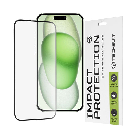 Folia ochronna na ekran Techsuit do Apple iPhone 16 Plus / 15 Plus, szkło hartowane, Full Glue, 111D, czarna