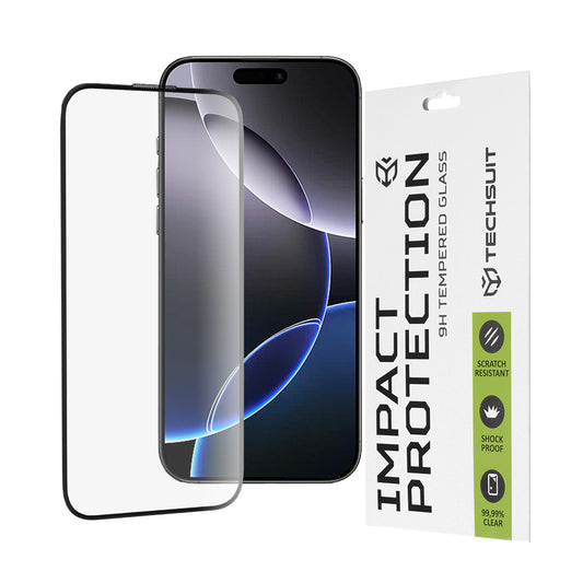 Folia ochronna na ekran Techsuit do Apple iPhone 16 Pro Max, szkło hartowane, pełny klej, 111D, czarna