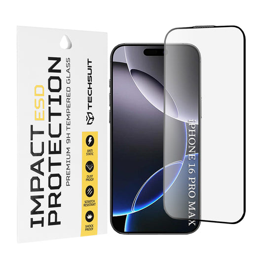 Folia ochronna na ekran Techsuit do Apple iPhone 16 Pro Max, szkło hartowane, pełna klej, czarna