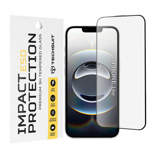 Folia ochronna na ekran Techsuit do Apple iPhone 17e / 16e, szkło hartowane, pełna klej, czarna