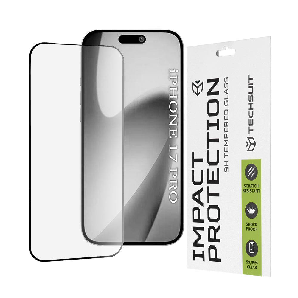 Folia ochronna Techsuit na ekran dla Apple iPhone 17 Pro, Hartowane szkło, Full Glue, 111D, Czarna