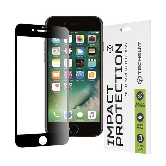 Folia ochronna na ekran Techsuit do Apple iPhone SE (2022) / SE (2020) / 8 / 7, szkło hartowane, Full Glue, 111D, czarna