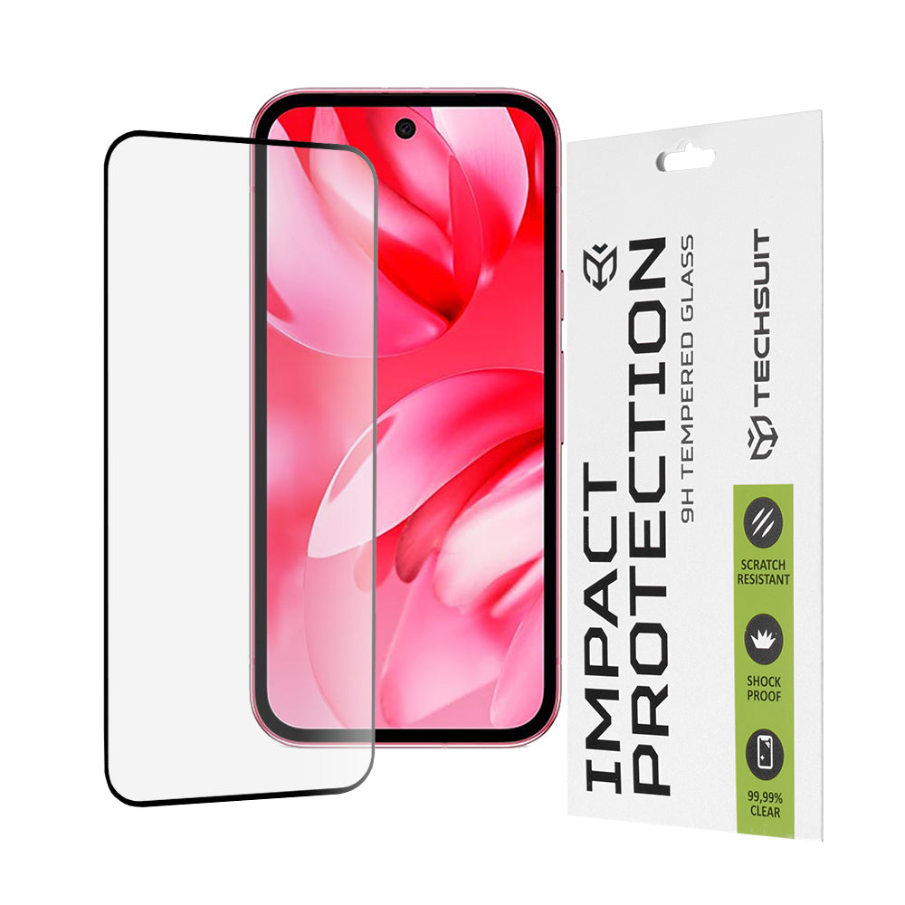 Techsuit Screen Protector Film for Google Pixel 9a, Tempered Glass, Full Glue, 111D, Black