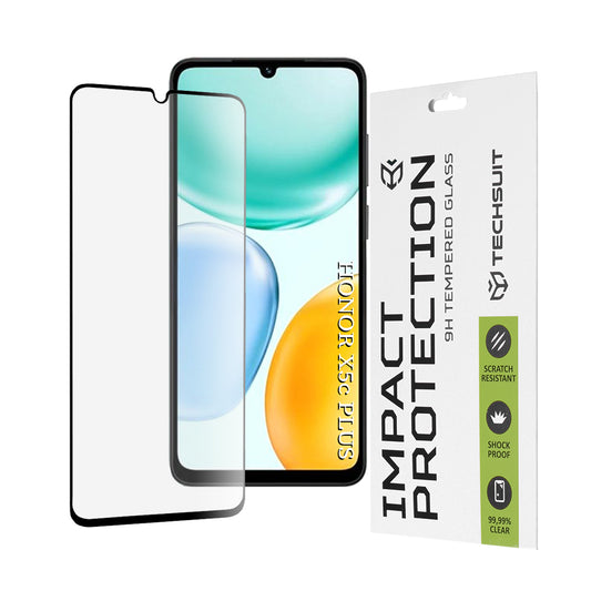 Folia ochronna na ekran Techsuit dla Honor X5c Plus, Szkło Hartowane, Full Glue, 111D, Czarna