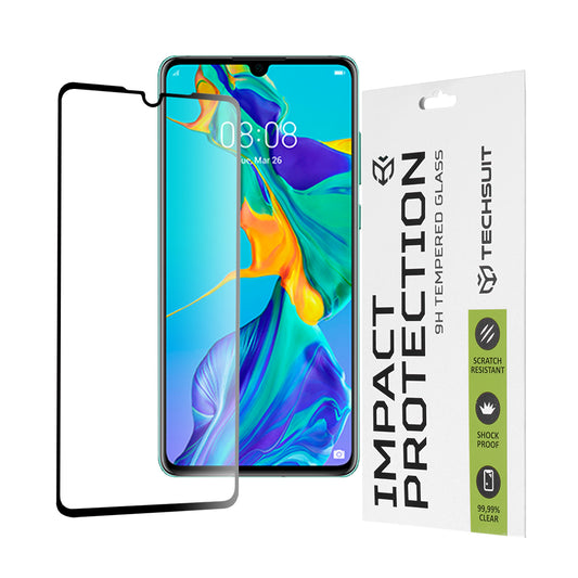Folia ochronna na ekran Techsuit do Huawei P30, szkło hartowane, Full Glue, 111D, czarna