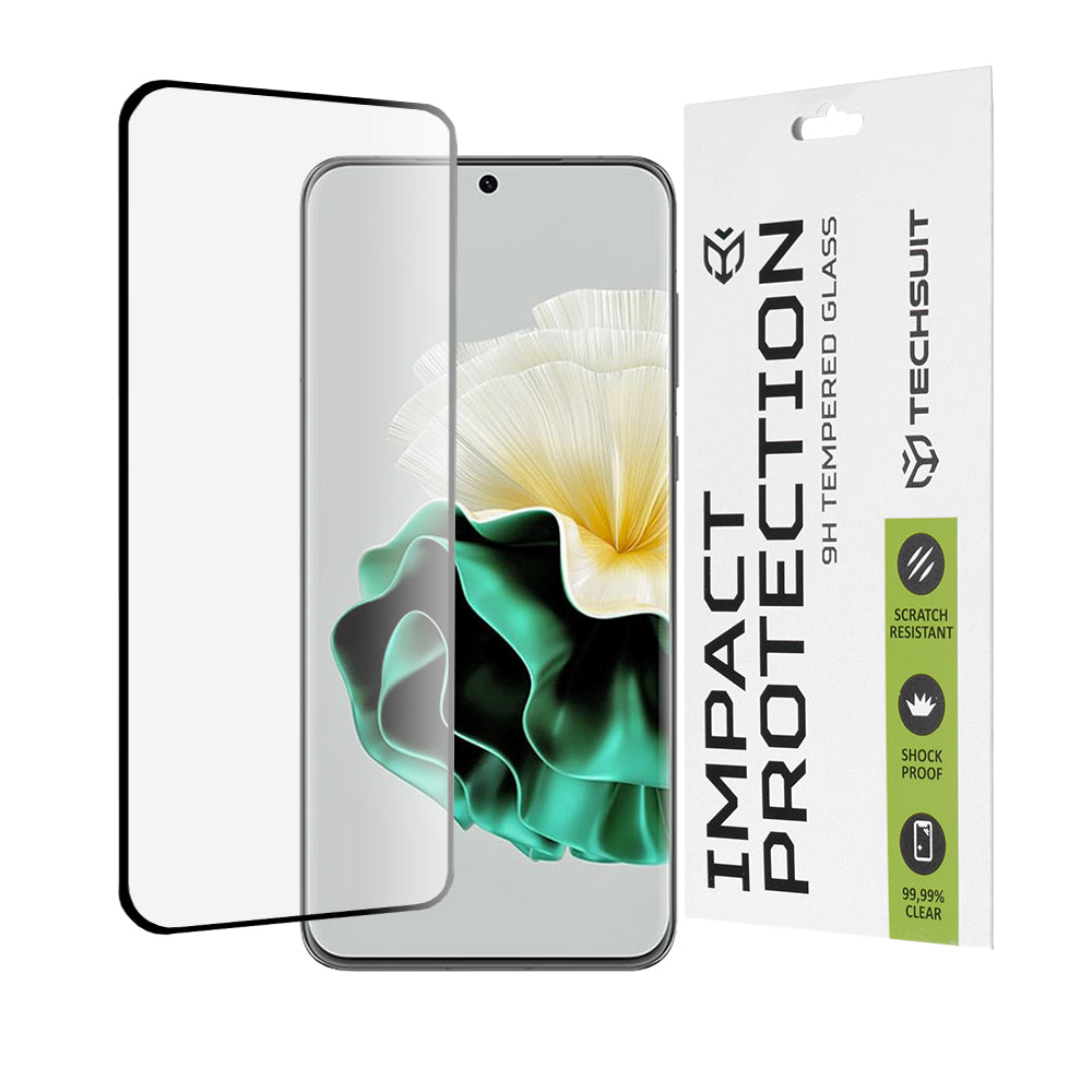 Folia ochronna na ekran Techsuit do Huawei P60, szkło hartowane, pełny klej, 111D, czarna