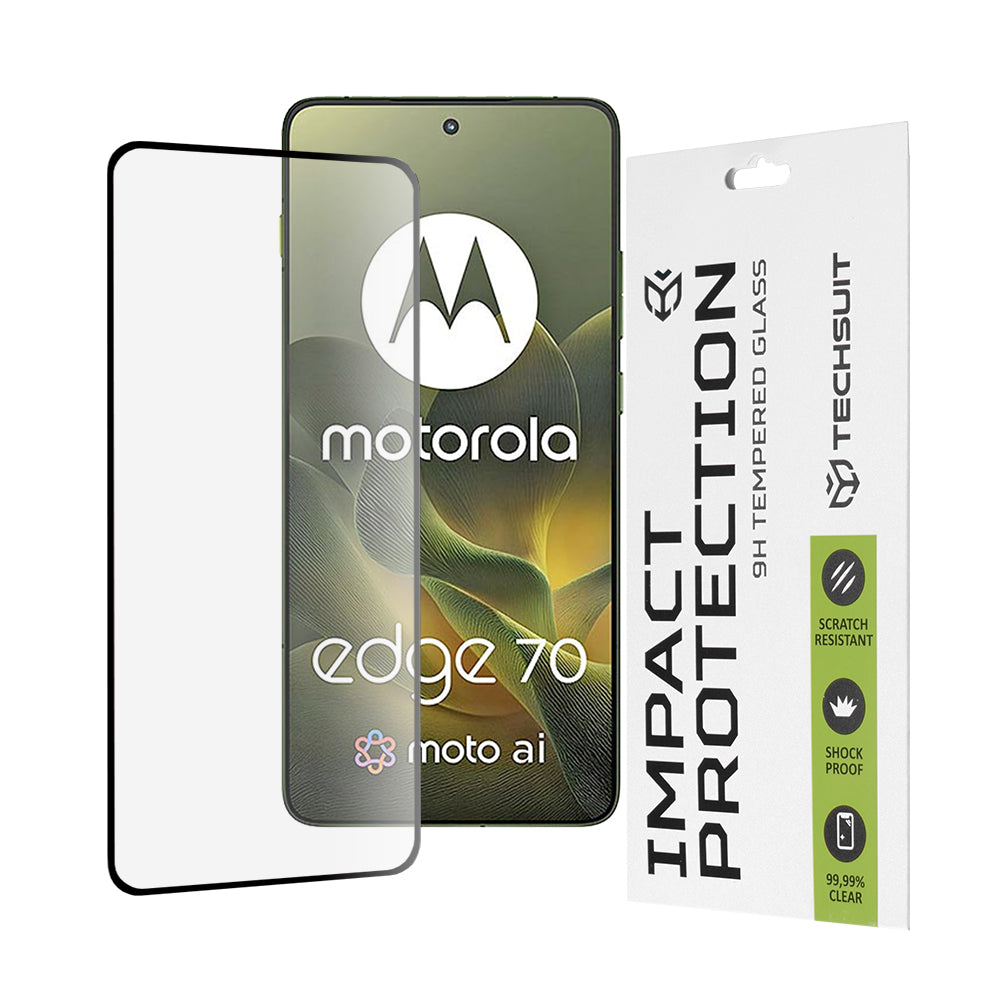 Folia ochronna na ekran Techsuit dla Motorola Edge 70, Hartowane szkło, Full Glue, 111D, Czarna