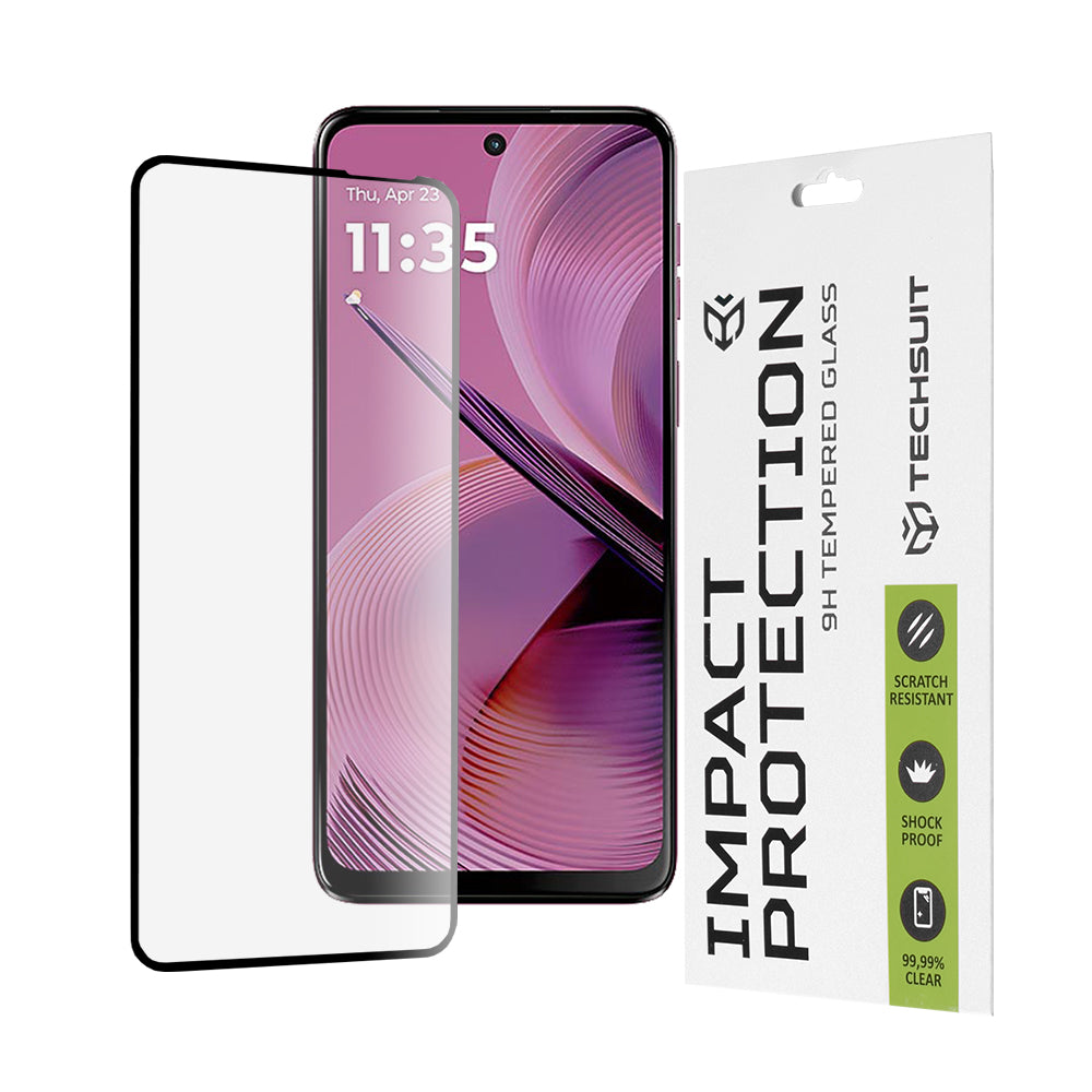 Techsuit Screen Protector Film for Motorola Moto G55, Tempered Glass, Full Glue, 111D, Black