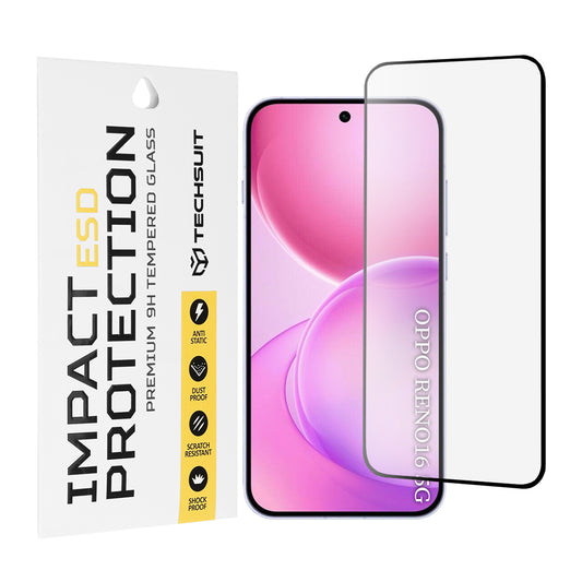 Folia ochronna na ekran Techsuit do Oppo Reno16 / Reno16 Pro, szkło hartowane, pełna klej, czarna