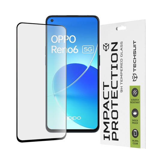 Folia ochronna na ekran Techsuit do Oppo Reno6 5G, szkło hartowane, Full Glue, 111D, czarna
