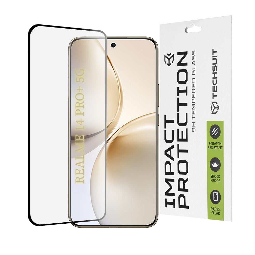 Techsuit Screen Protector for Realme 14 Pro+, Tempered Glass, Full Glue, 111D, Black