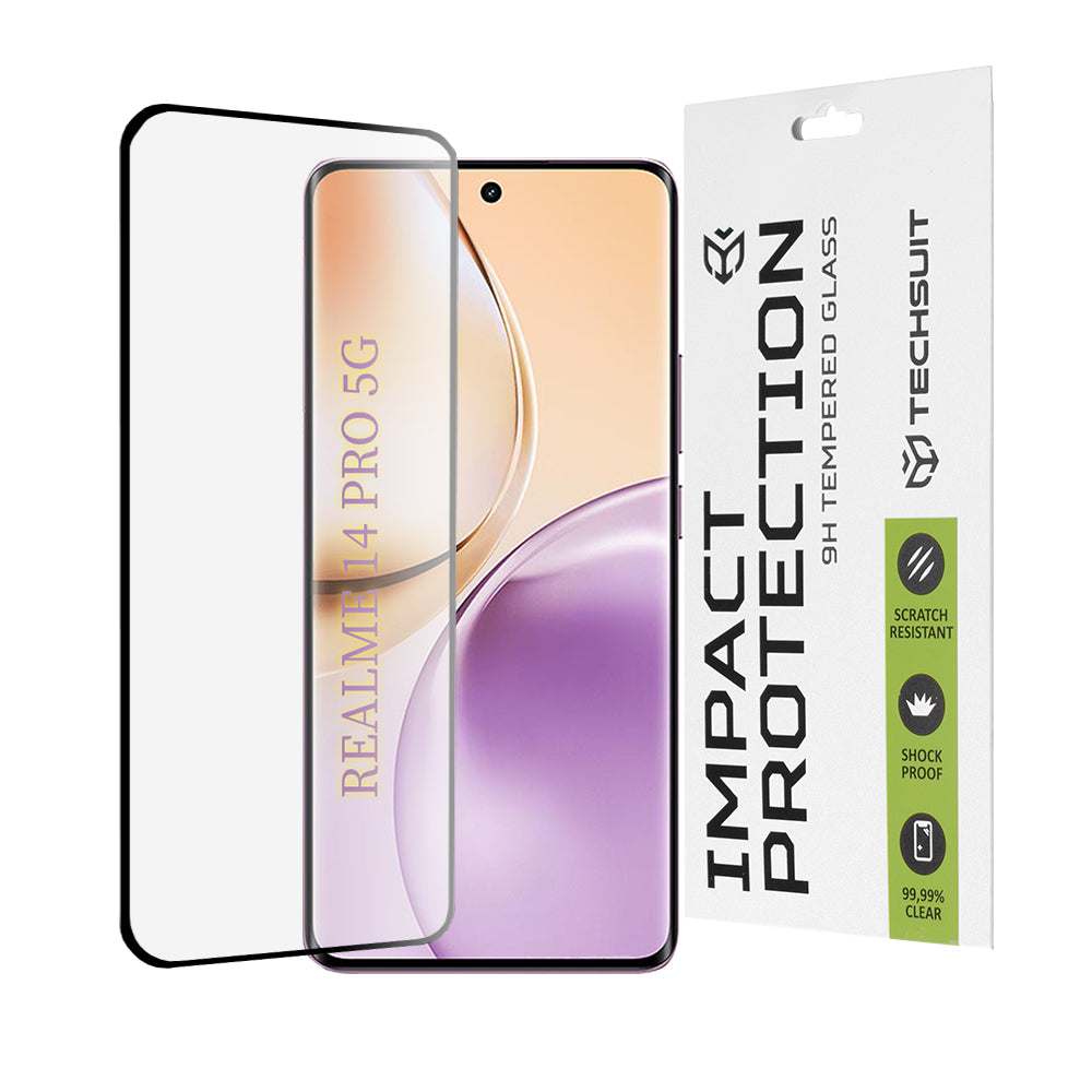 Techsuit Screen Protector Film for Realme 14 Pro, Tempered Glass, Full Glue, 111D, Black