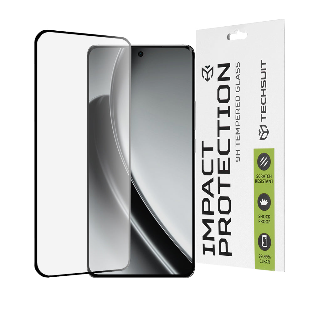 Techsuit Screen Protector Film for Realme GT 6T / GT 6, Tempered Glass, Full Glue, 111D, Black