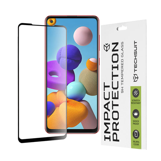 Folia ochronna na ekran Techsuit do Samsung Galaxy A21s A217 / A21 A215, szkło hartowane, Full Glue, 111D, czarna