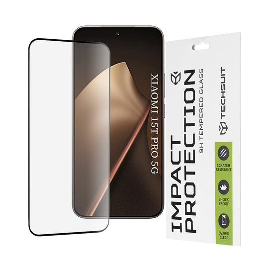 Folia ochronna na ekran Techsuit dla Xiaomi 15T Pro, Hartowane szkło, Full Glue, 111D, Czarna
