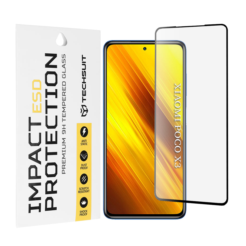 Folia ochronna na ekran Techsuit do Xiaomi Poco X3 Pro / X3 NFC / X3, szkło hartowane, pełna klej, czarna