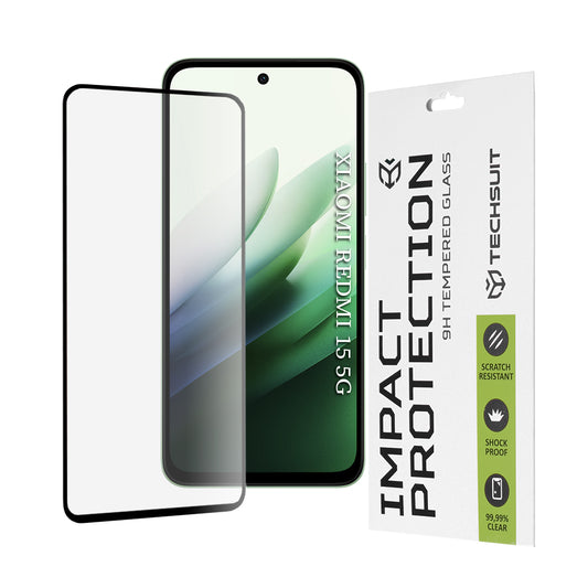 Folia ochronna na ekran Techsuit do Xiaomi Redmi 15 5G / 15 4G, szkło hartowane, Full Glue, 111D, czarna