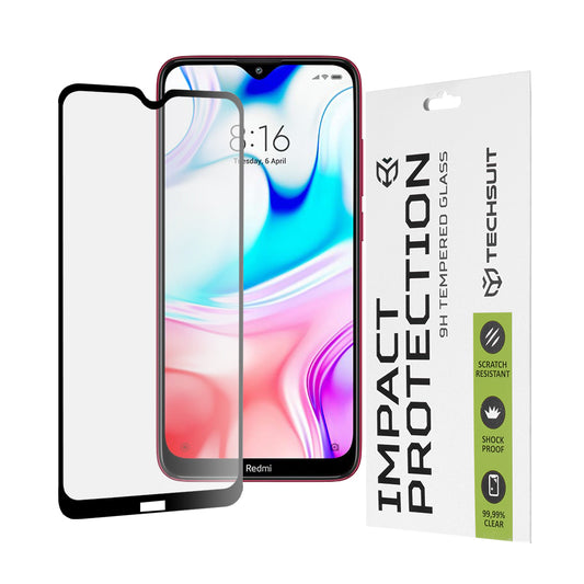 Techsuit Screen Protector Film for Xiaomi Redmi 8A / 8, Tempered Glass, Full Glue, 111D, Black