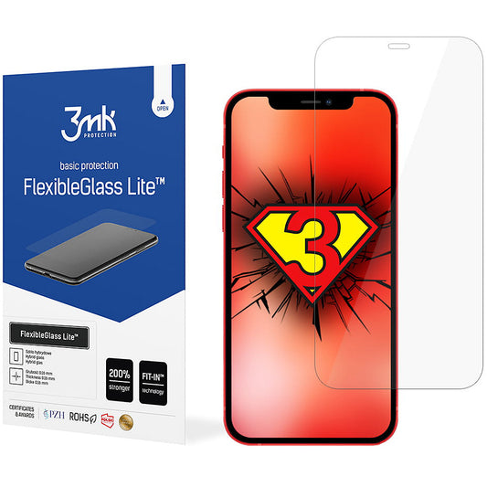 Folia ochronna na ekran 3MK FlexibleGlass Lite do Apple iPhone 12 / 12 Pro, elastyczne szkło, pełna warstwa kleju