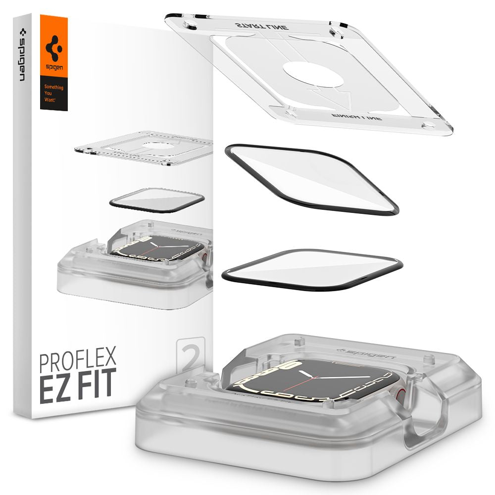 Folia ochronna Spigen ProFlex EZ FIT dla Apple Watch 9 / 8 / 7 45mm Series, zestaw 2 sztuki, elastyczne szkło, czarna AFL04051