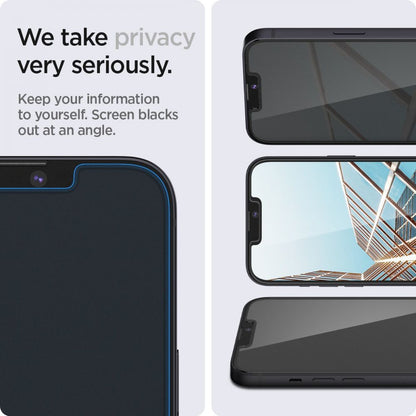 Folia ochronna na ekran Privacy Spigen GlastR EZ FIT do Apple iPhone 17e / 16e / 14 / 13 Pro, szkło hartowane, pełna klej, zestaw 2 sztuki AGL03388