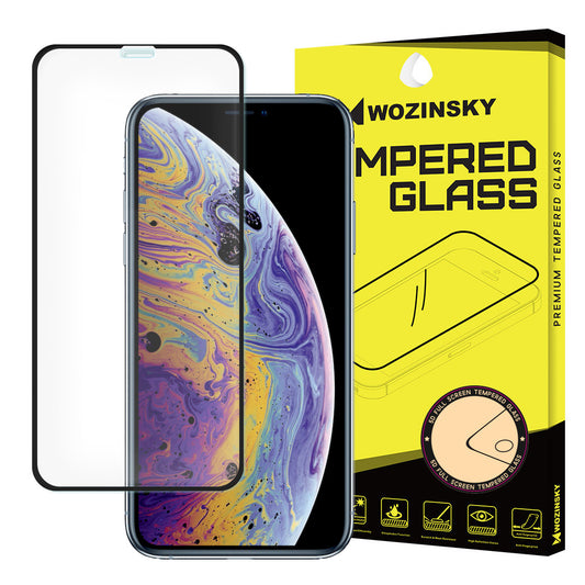 Folia ochronna na ekran WZK do Apple iPhone 11 Pro / XS / X, szkło hartowane, pełna klej, czarna