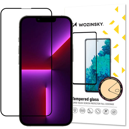 Ochraniacz ekranu WZK do Apple iPhone 14 Plus / 13 Pro Max, szkło ochronne, pełny klej, czarny