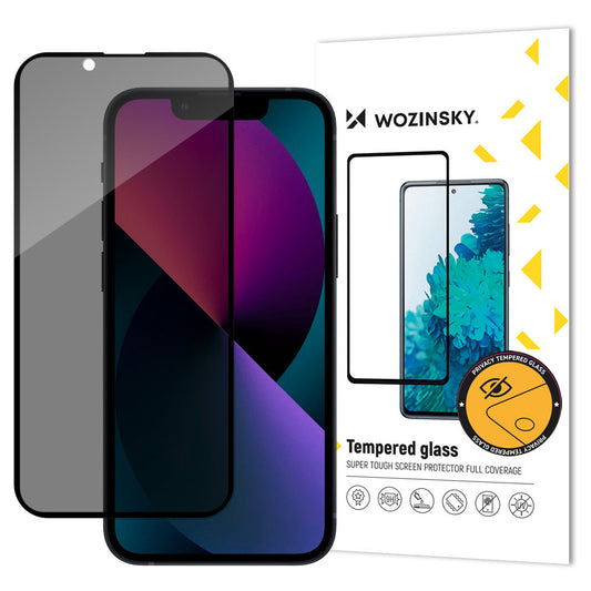 Folia ochronna na ekran Privacy WZK AntiSpy dla Apple iPhone 17e / 16e / 14 / 13 Pro, szkło hartowane, pełny klej