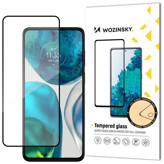 WZK Super Durable Screen Protector do Motorola Moto G52, szkło ochronne, pełne klejenie, przyjazny dla etui, czarny