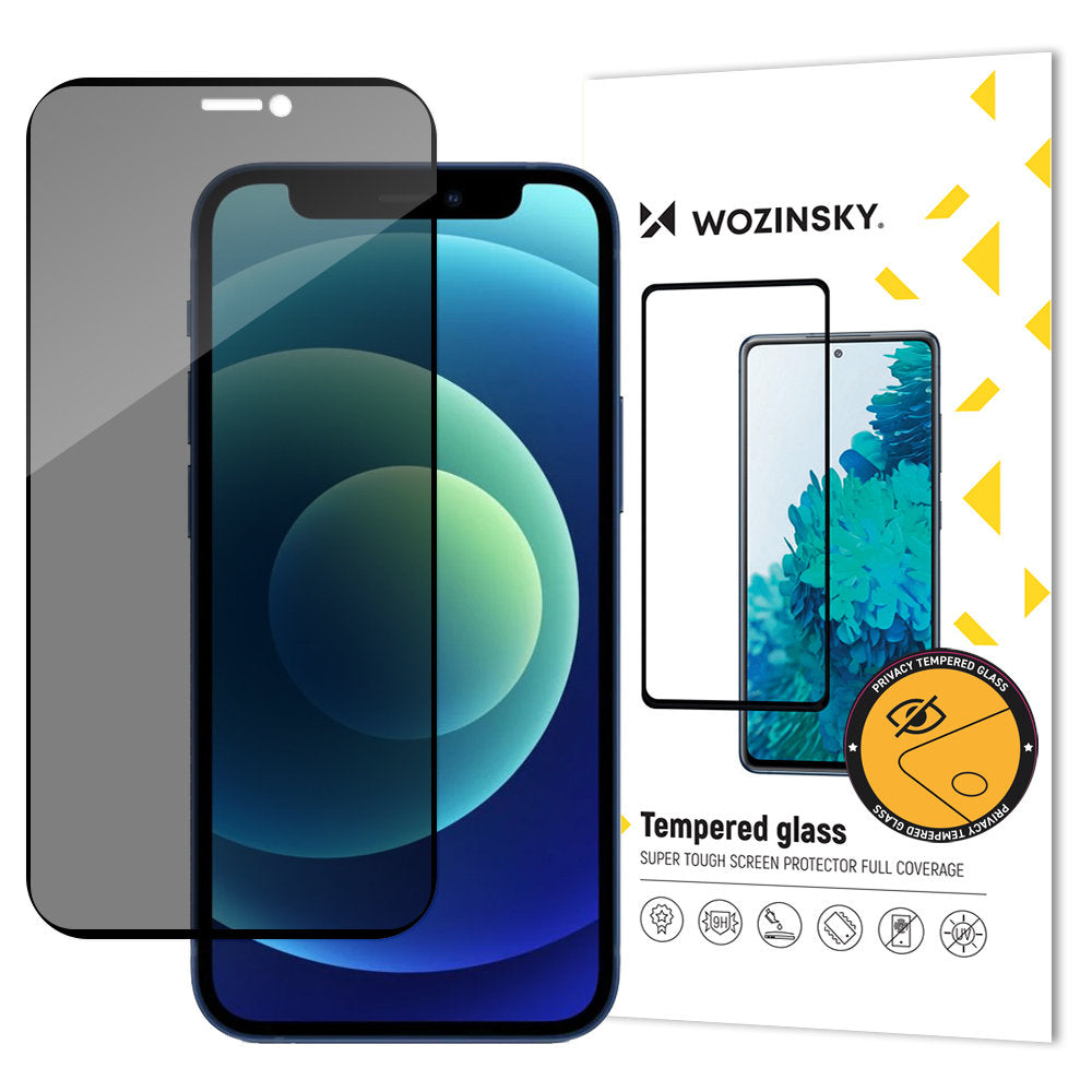 WZK AntiSpy Privacy Screen Protector dla Apple iPhone 12 / 12 Pro, szkło ochronne, pełne klejenie