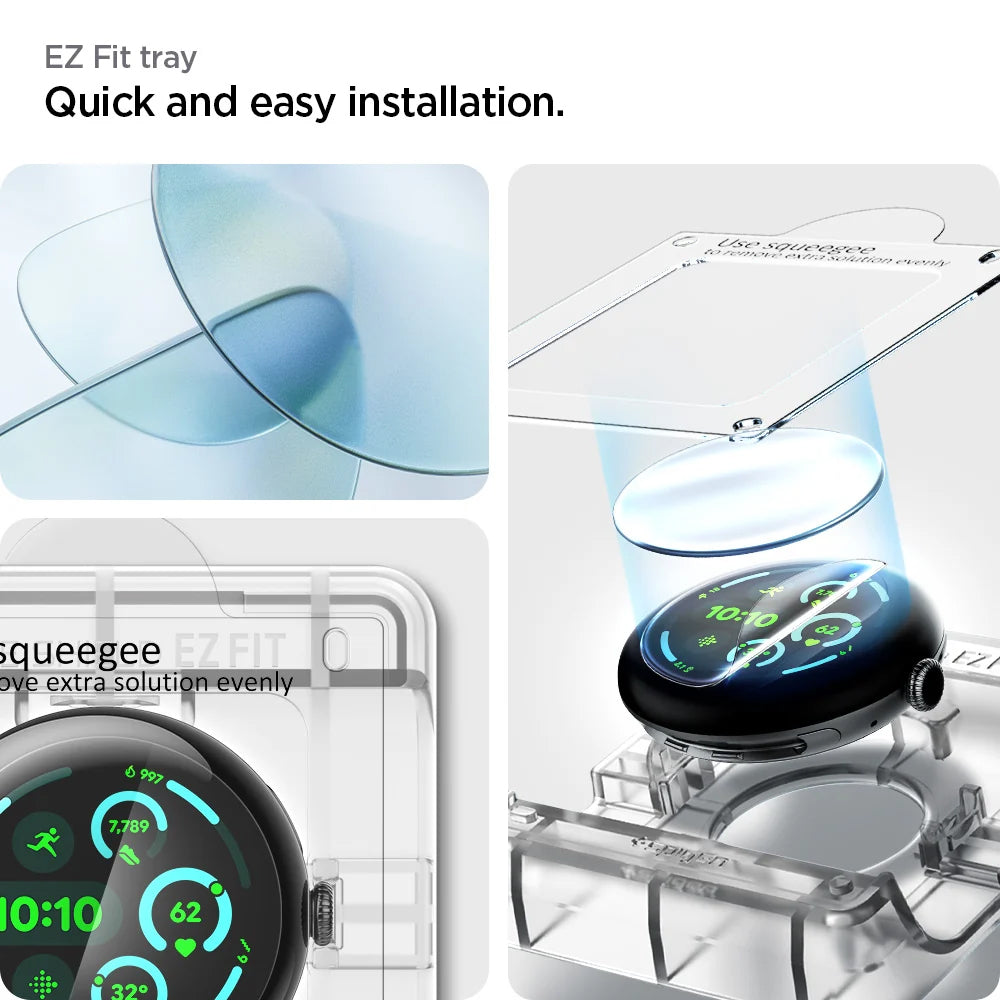 Spigen Elite Shield EZ FIT Screen Protector for Google Pixel Watch 41mm Series, Set of 2, Tempered Glass, Transparent AFL08524