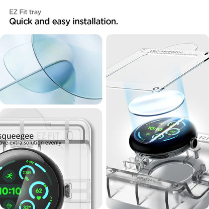 Spigen Elite Shield EZ FIT Screen Protector for Google Pixel Watch 41mm Series, Set of 2, Tempered Glass, Transparent AFL08524