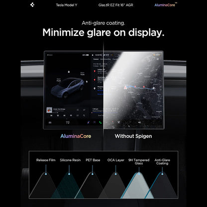 Spigen GlastR EZ FIT Anti-Glare Screen Protector for Tesla Y 2026 Premium / Performance Navigation, Tempered Glass AGL10819