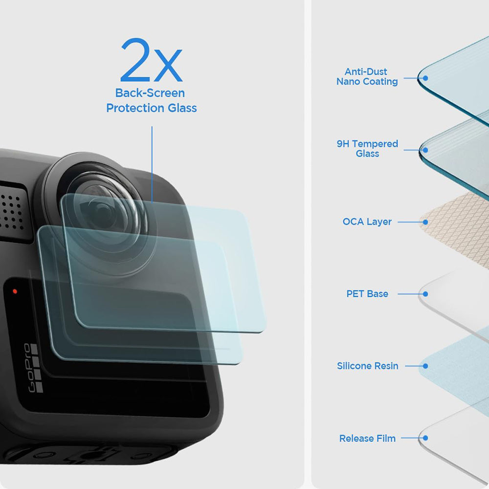 Spigen GlastR Slim Screen Protector for GoPro Max 2, Set of 2 Pieces, Tempered Glass AGL11230