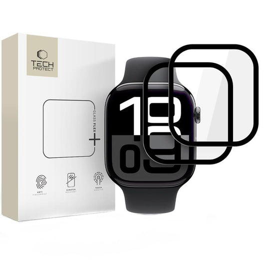 Folia ochronna Tech-Protect Flex+ dla Apple Watch 46mm Series, Zestaw 2 sztuki, Elastyczne szkło, Czarna