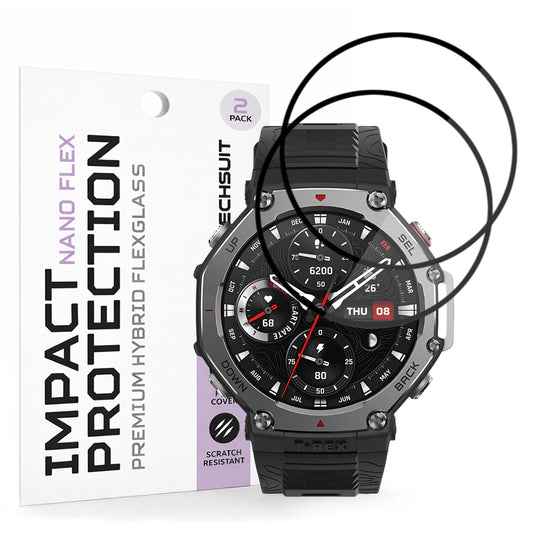 Folia ochronna Techsuit Nano Flex dla Amazfit T-Rex 3, Zestaw 2 sztuki, Plastik, Czarna