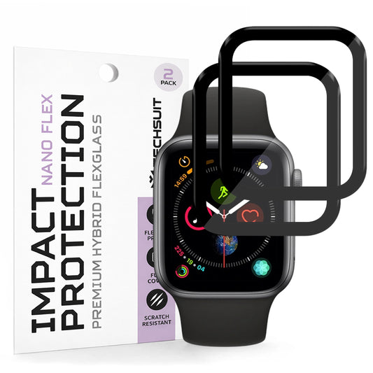 Folia Ochronna Techsuit Nano Flex dla Apple Watch 40mm Series, Zestaw 2 sztuki, Plastik, Czarna