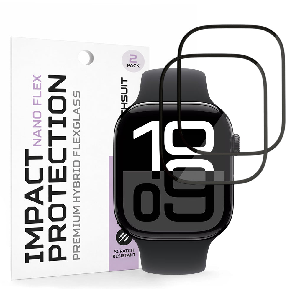 Folia Ochronna Techsuit Nano Flex dla Apple Watch Series 10 / 11 46mm, Zestaw 2 sztuki, Plastik, Czarna