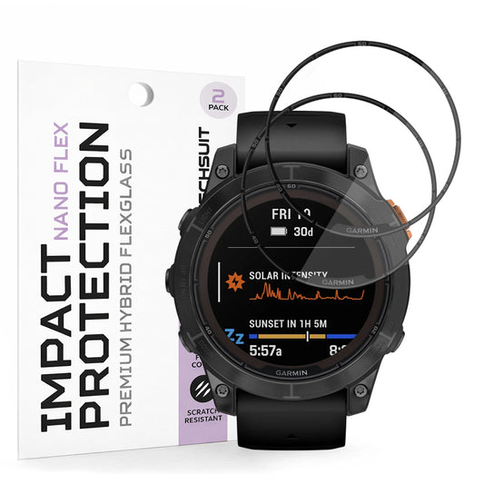 Techsuit Nano Flex Protection Film for Garmin Fenix 7 Pro Solar, Set of 2 Pieces, Plastic, Black