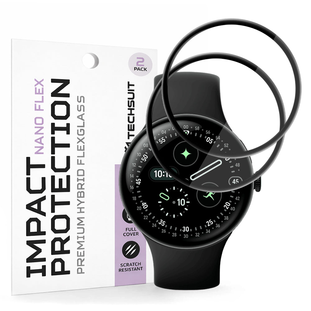 Folia Ochronna Techsuit Nano Flex dla Google Pixel Watch 4 45mm, Zestaw 2 sztuki, Plastik, Czarna