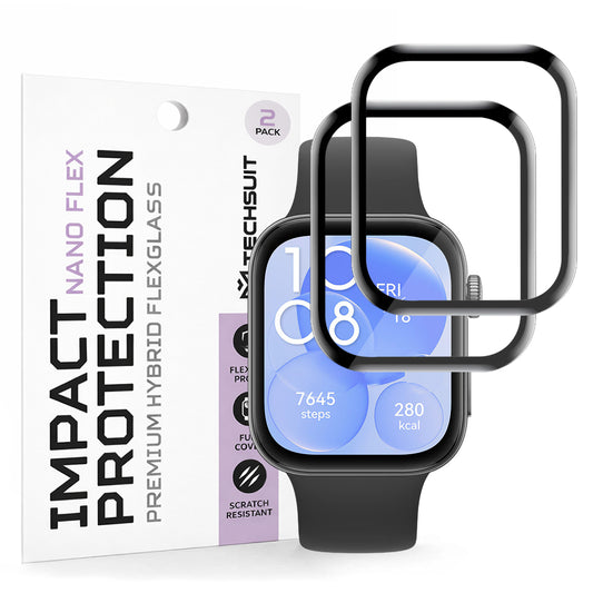 Folia Ochronna Techsuit Nano Flex dla Huawei Watch Fit 3, Zestaw 2 sztuki, Plastik, Czarna