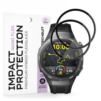 Techsuit Nano Flex Protection Film for Huawei Watch GT 5 Pro 46mm, Set of 2 Pieces, Plastic, Black
