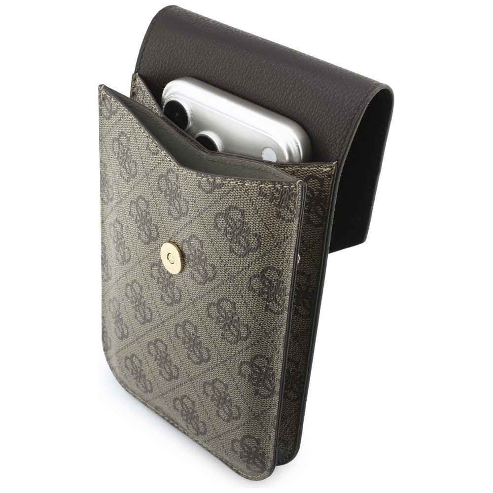 Uniwersalna torba na telefon, Guess, 4G Grained Classic Logo, brązowa