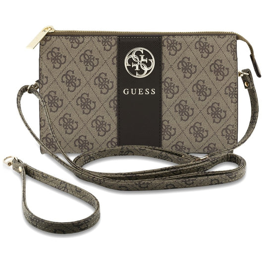 Uniwersalna torebka na telefon, Guess, 4G Round Classic Logo Stripe, brązowa