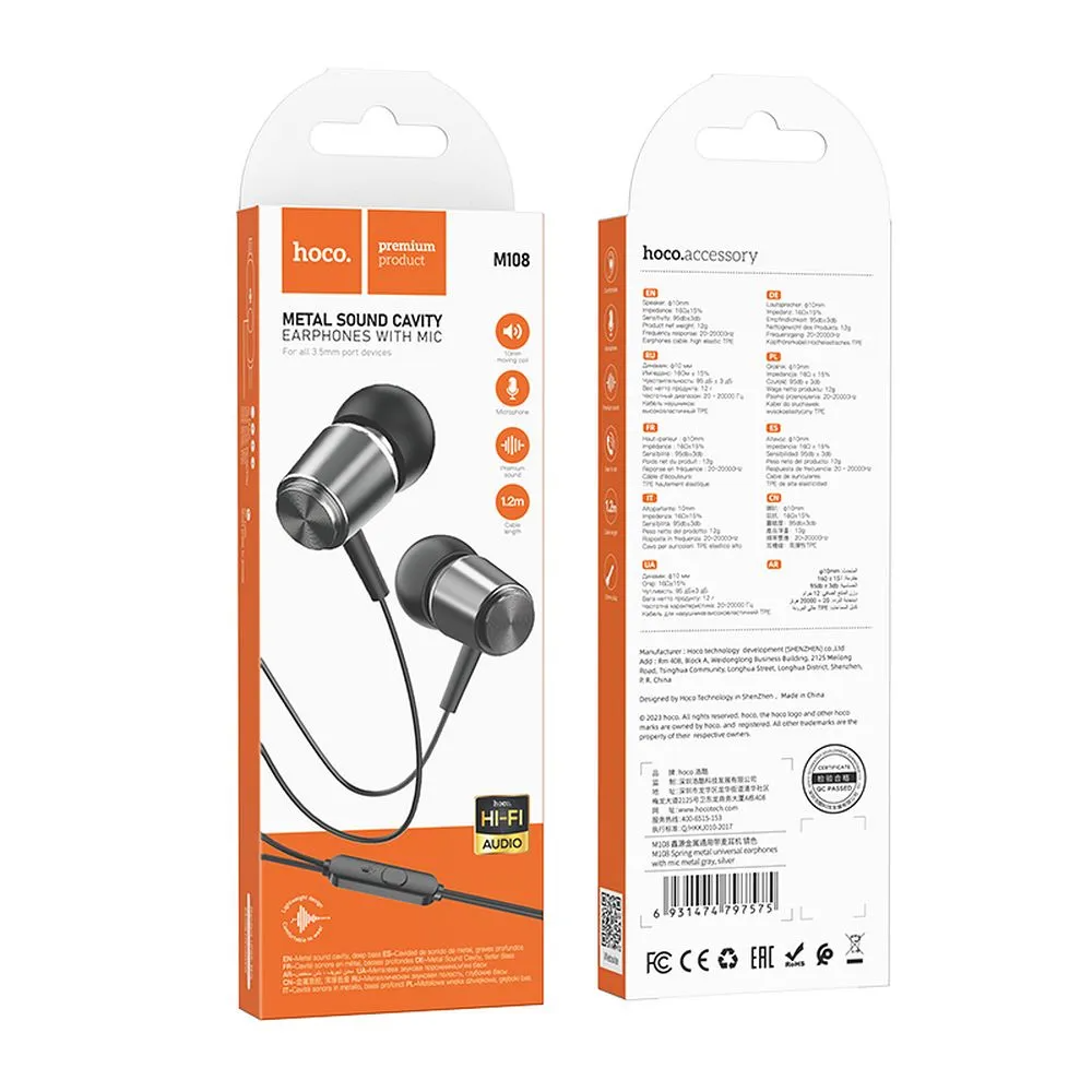 Handsfree 3.5mm HOCO M108, Szary