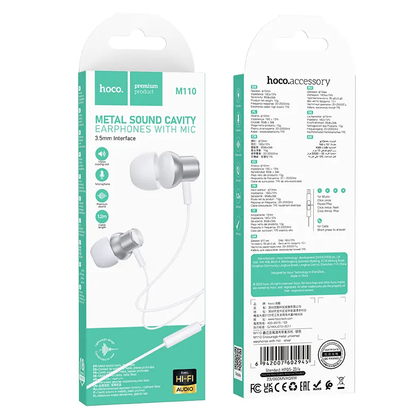 Handsfree 3.5mm HOCO M110, Srebrny