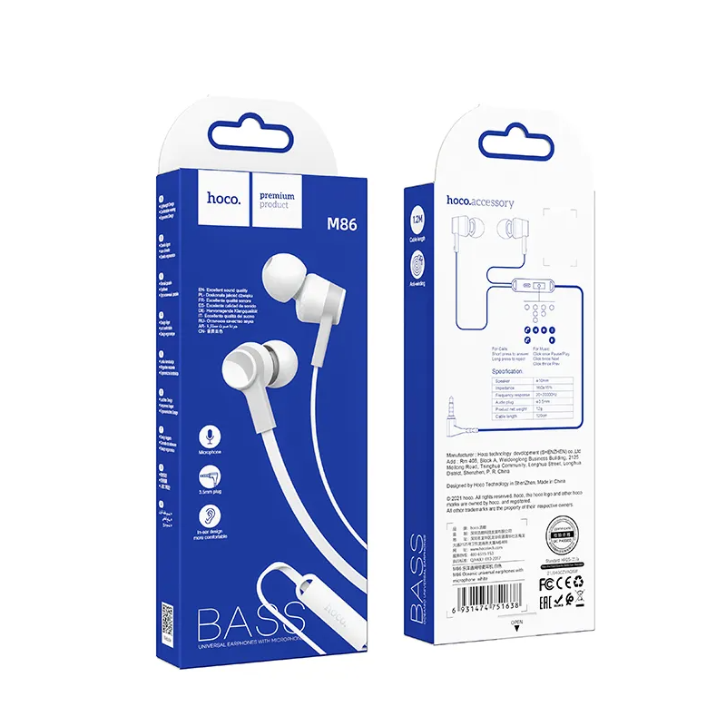 Handsfree 3.5mm HOCO M86, White