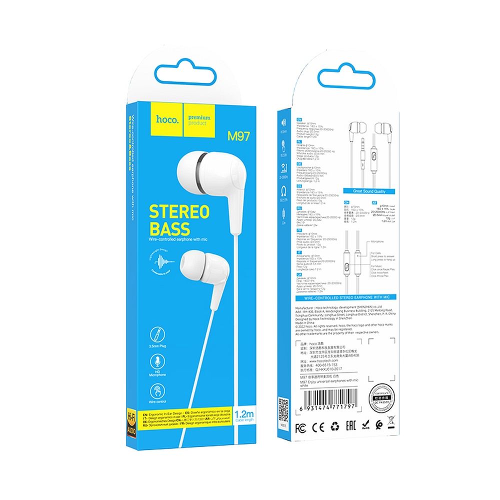 Handsfree 3.5mm HOCO M97, Biały