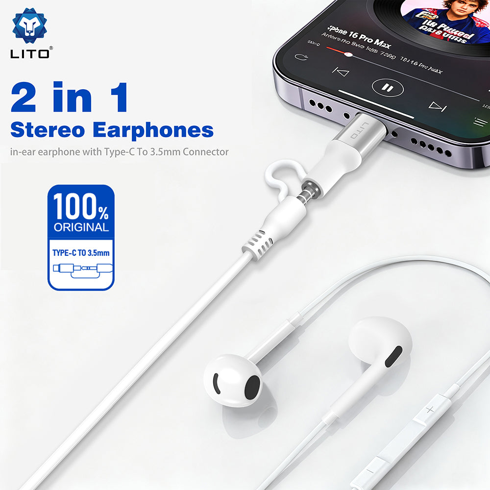 Handsfree 3.5mm / USB-C Lito LF03, Biały