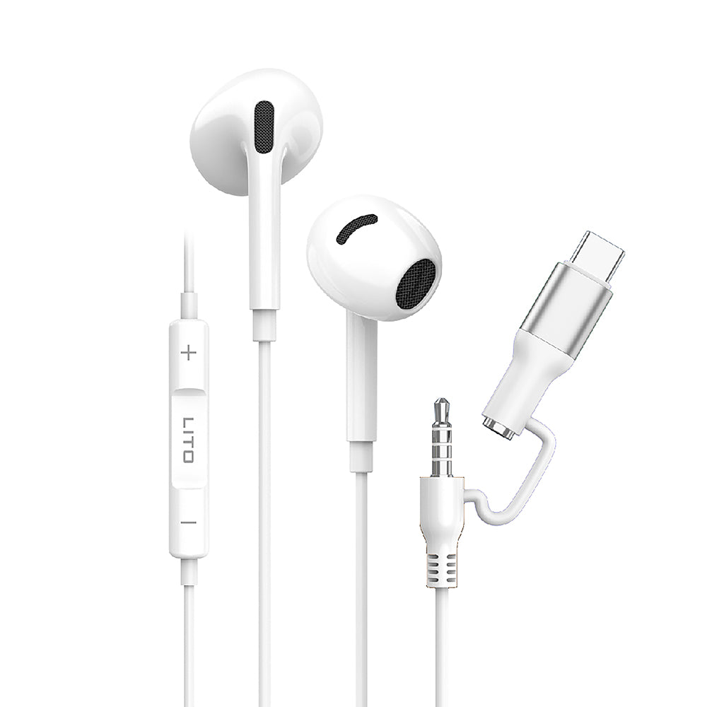 Handsfree 3.5mm / USB-C Lito LF03, Biały